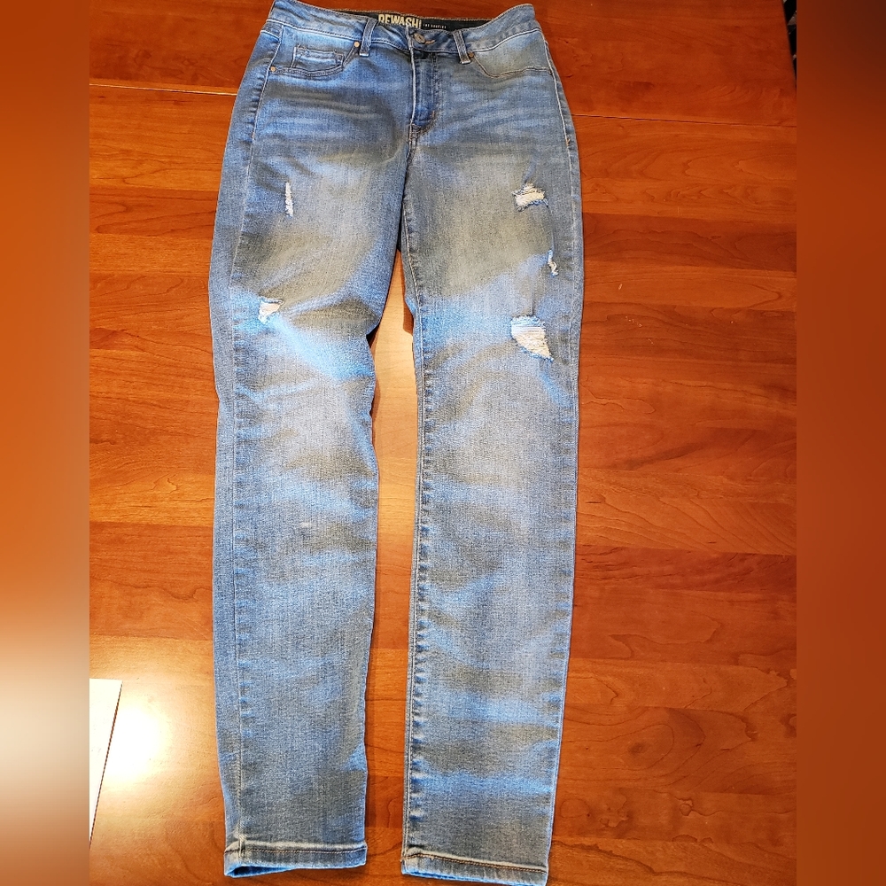 Rewash Brand Distressed Skinny Jeans, Size 7/28, Faded Blue Wash